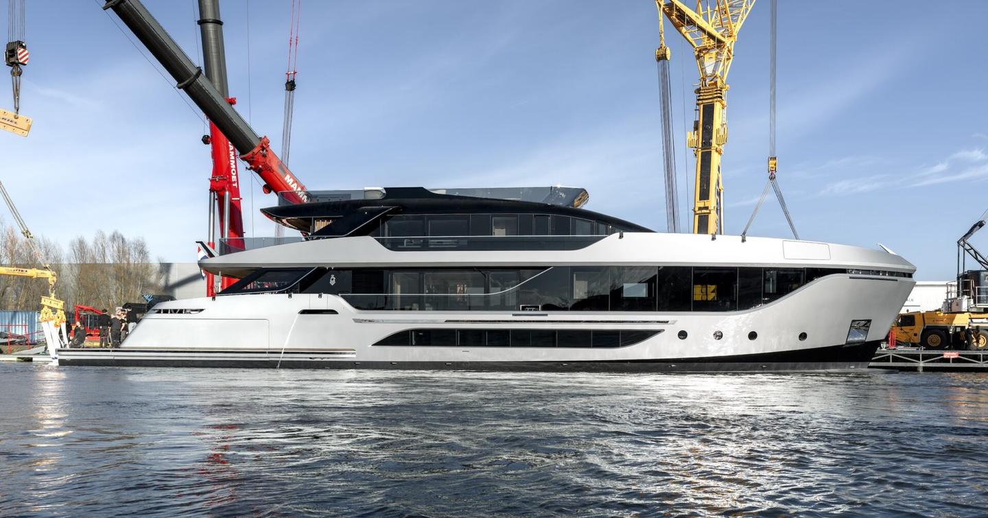 Van der Valk superyacht Shine on water during launch