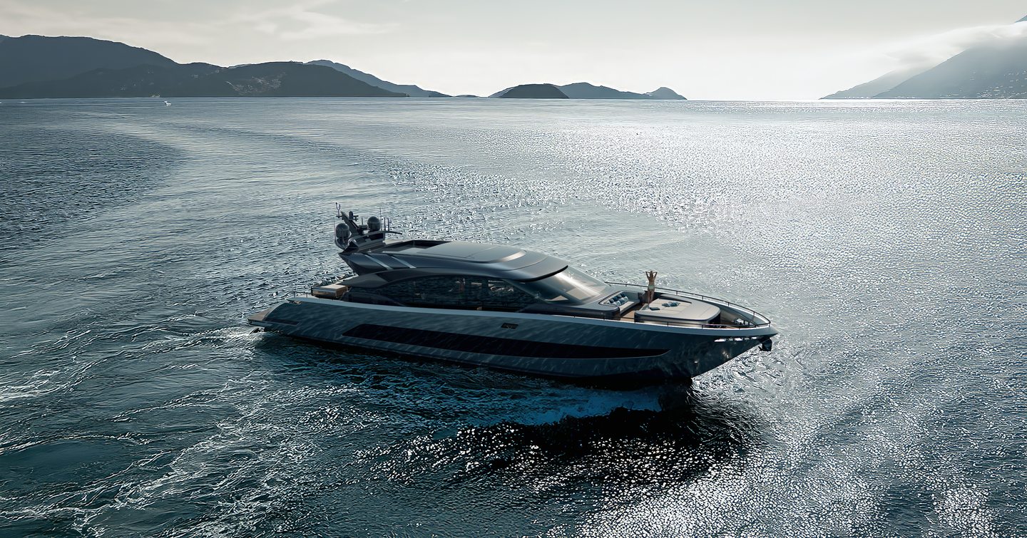 AB Yachts AB 95S sports yacht at anchor 