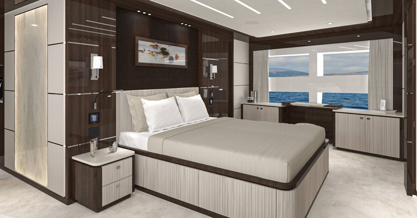 Rendering of Lazzara UHV 100 motor yacht master cabin