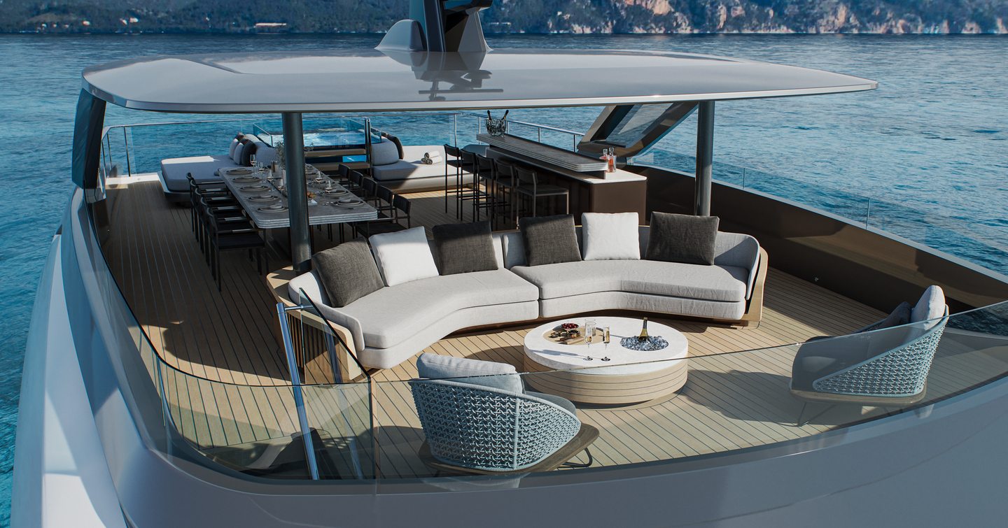 Rendering of Extra Yachts X130 Triplex motor yacht sundeck 