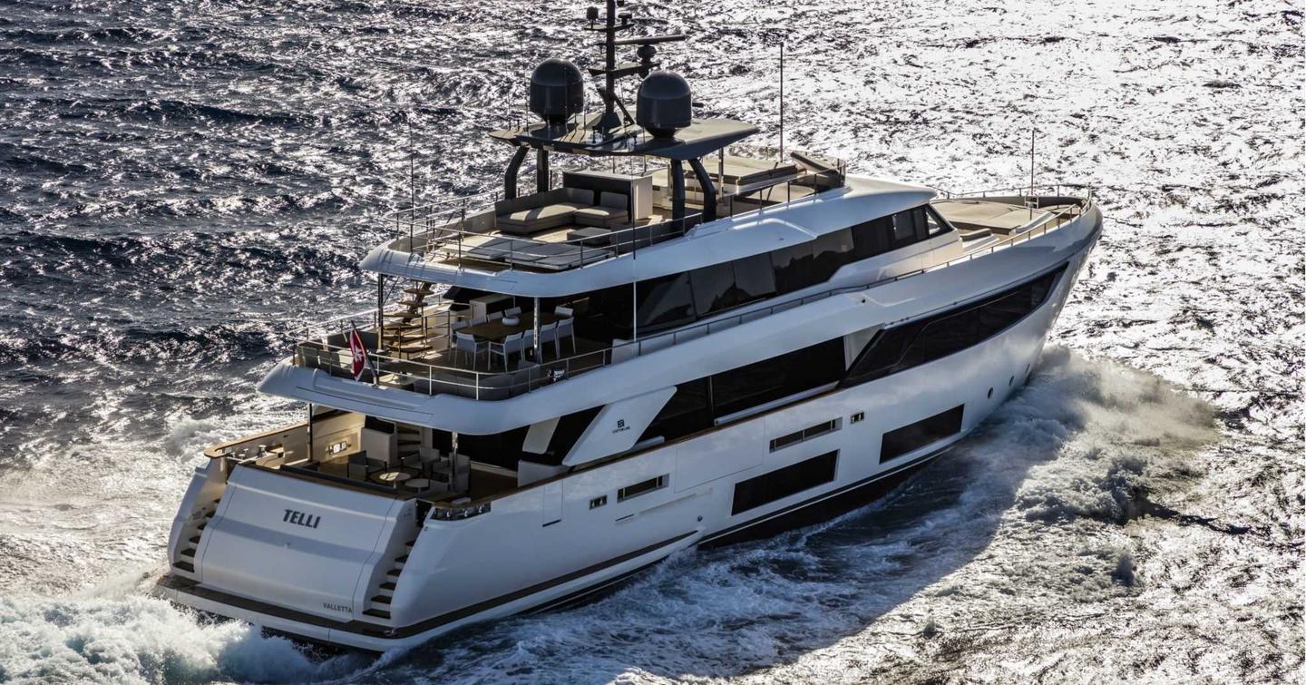 Custom Line Navetta 33 running shot aerial view starboard aft