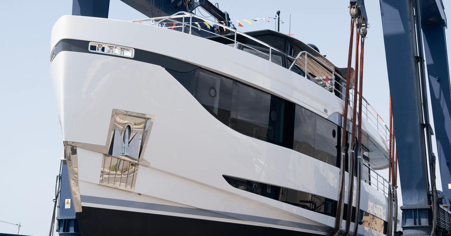 Motor yacht MARBELLE II on a crane