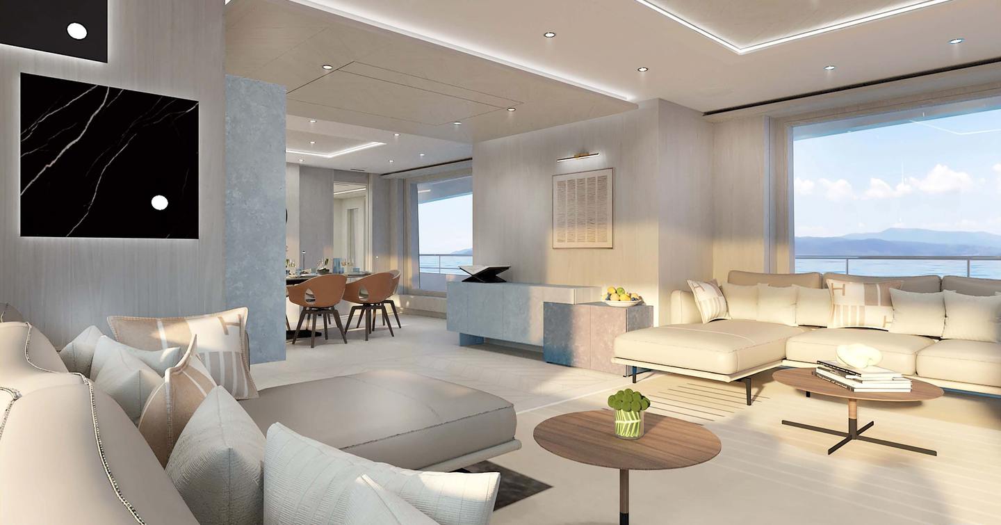 Rendering of Feadship Superyacht Graycliffs main saloon