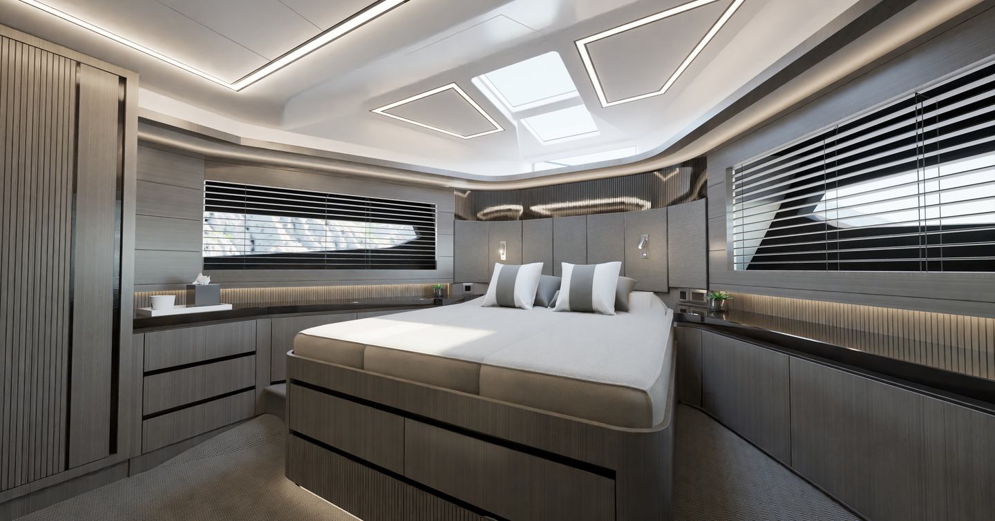 Rendering of Pearl 63 motor yacht master cabin