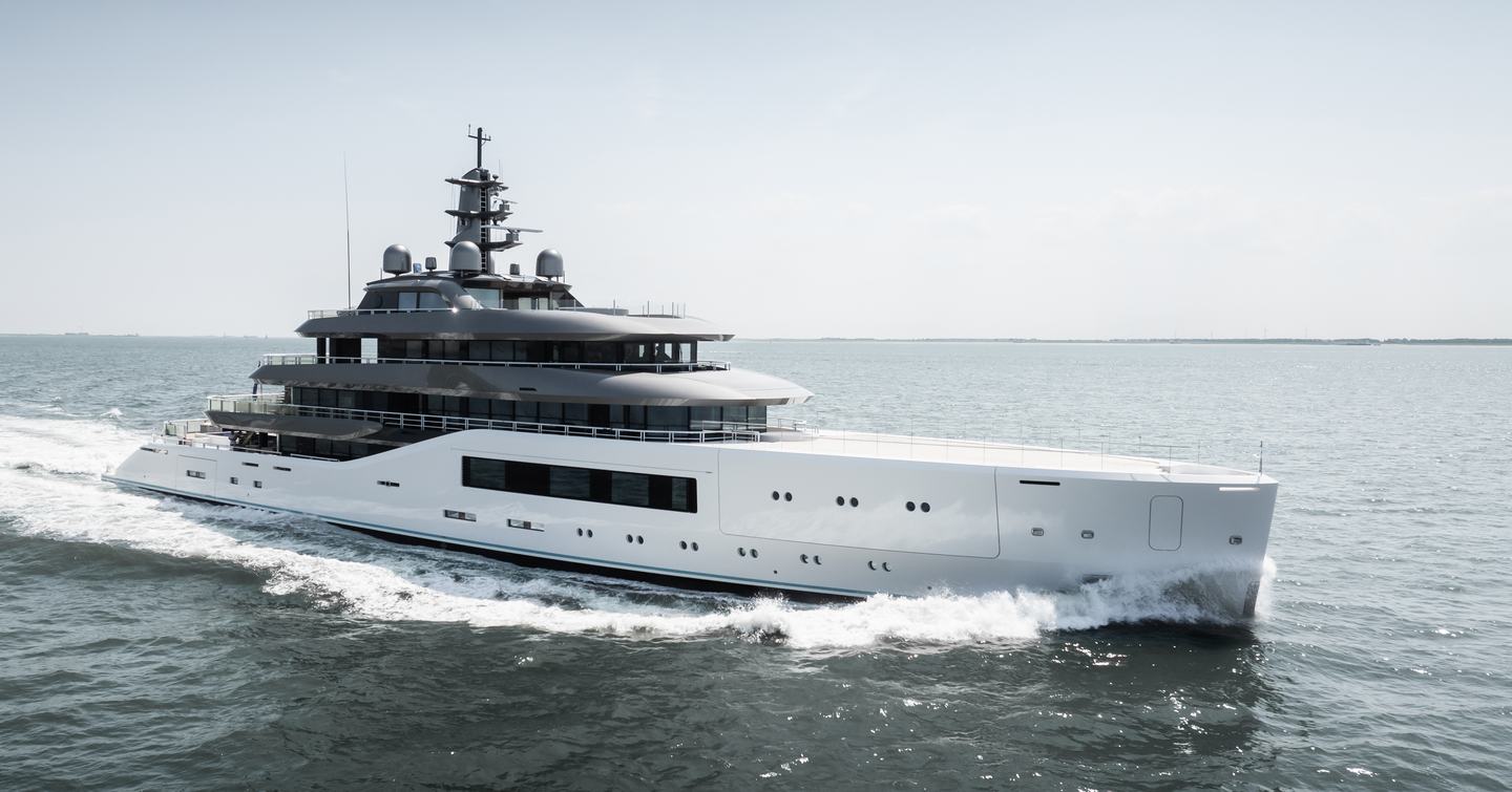 Amels 80 superyacht under way