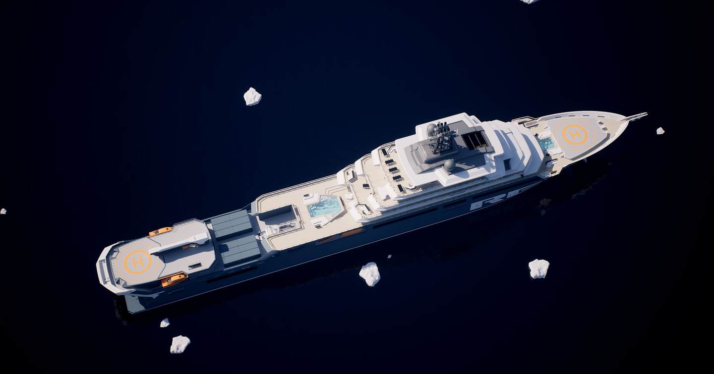 Illustration of Worlds Biggest Yacht REV Ocean from above