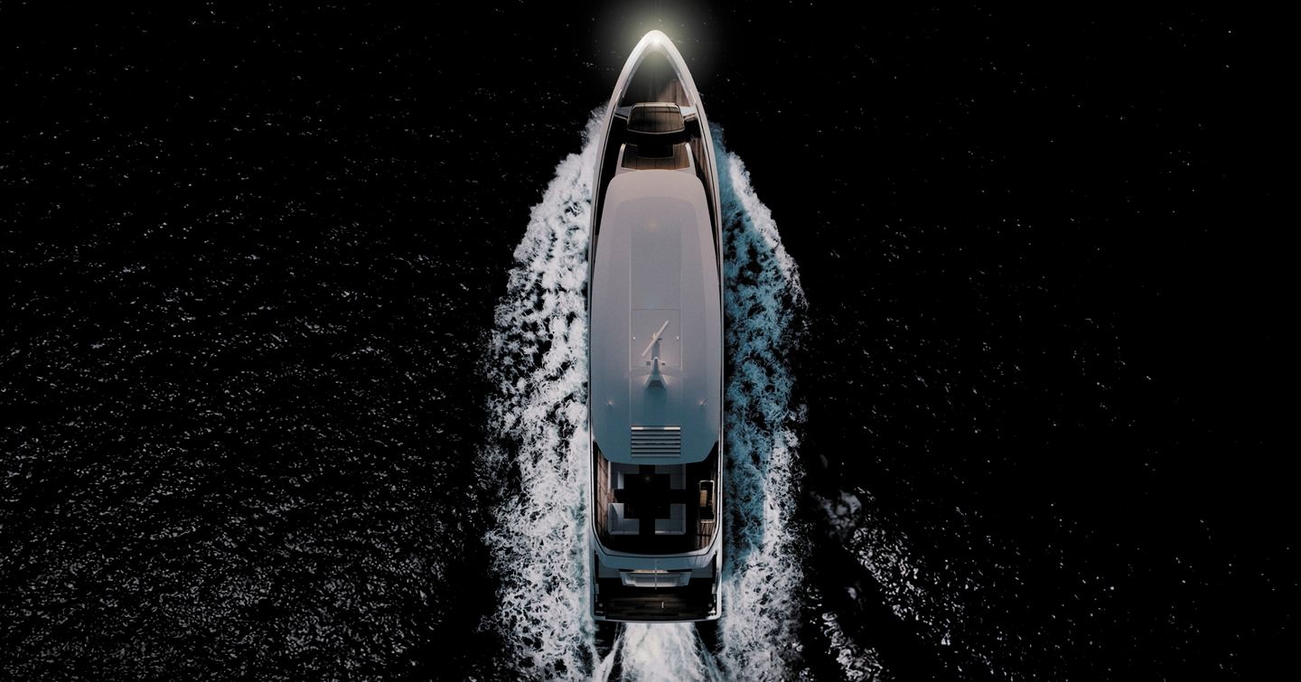 Aerial rendering of Princess Odyssey 10 superyacht under way 