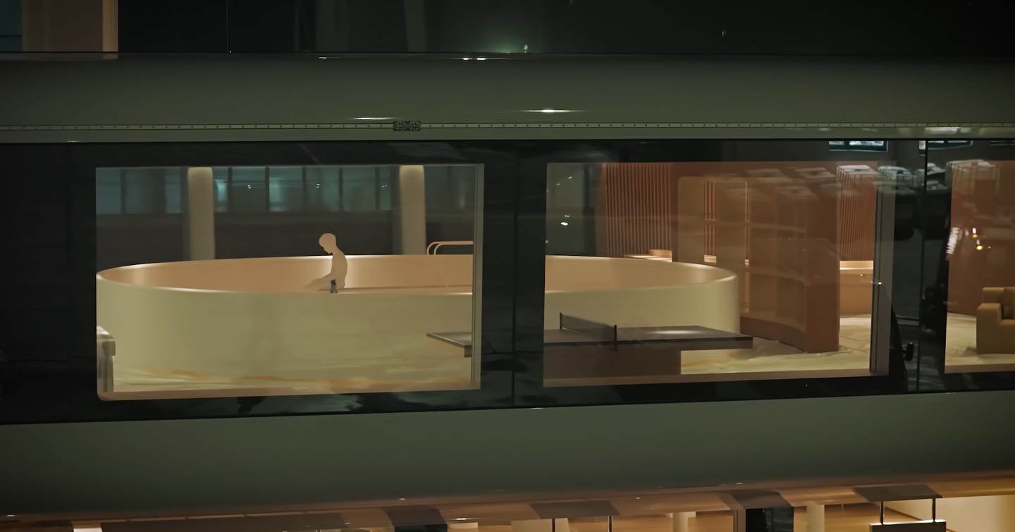 Superyacht Nausicaä interior with warm LED lighting and possible plunge pool