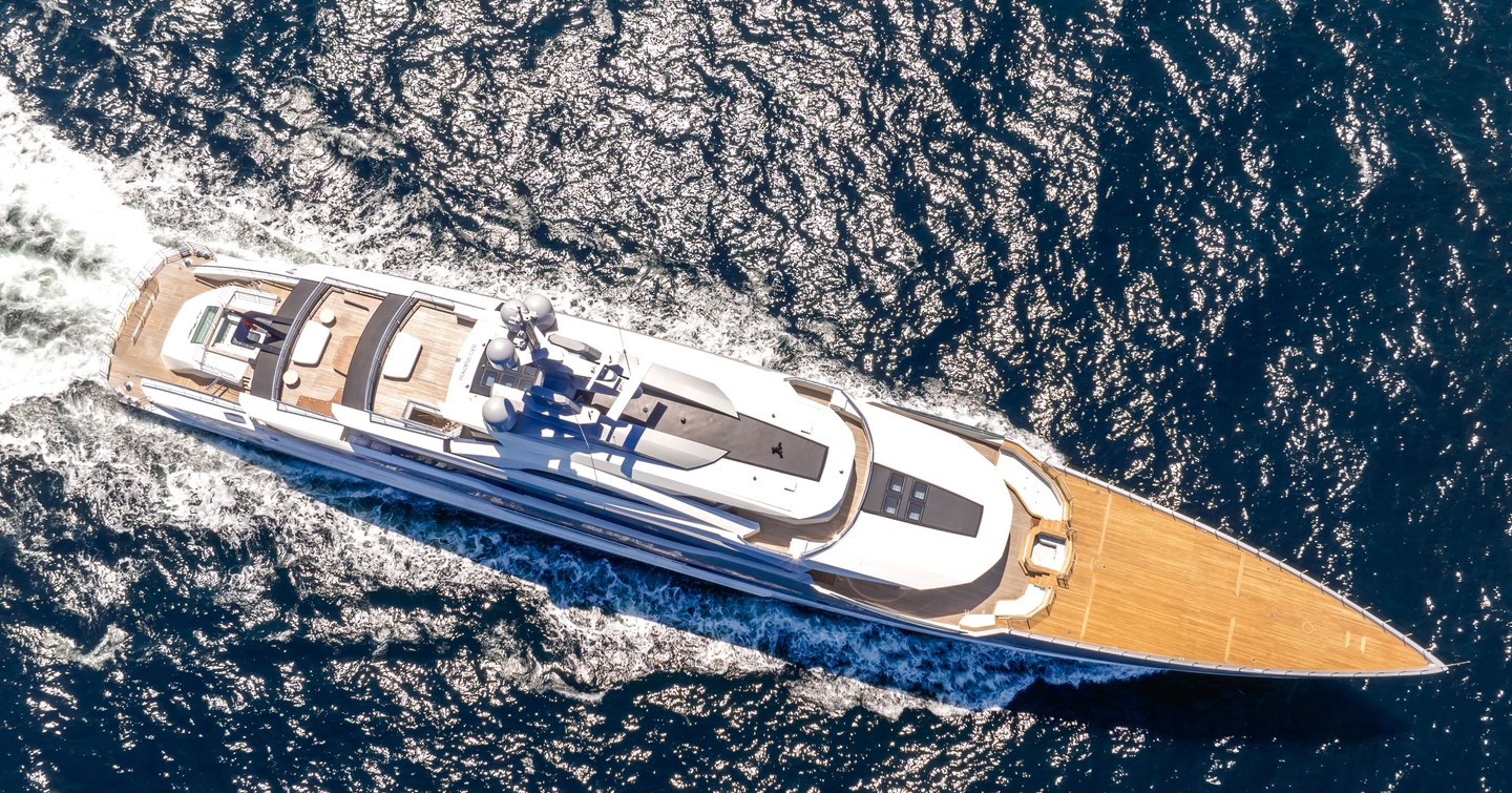 Aerial view of superyacht Al Reem under way