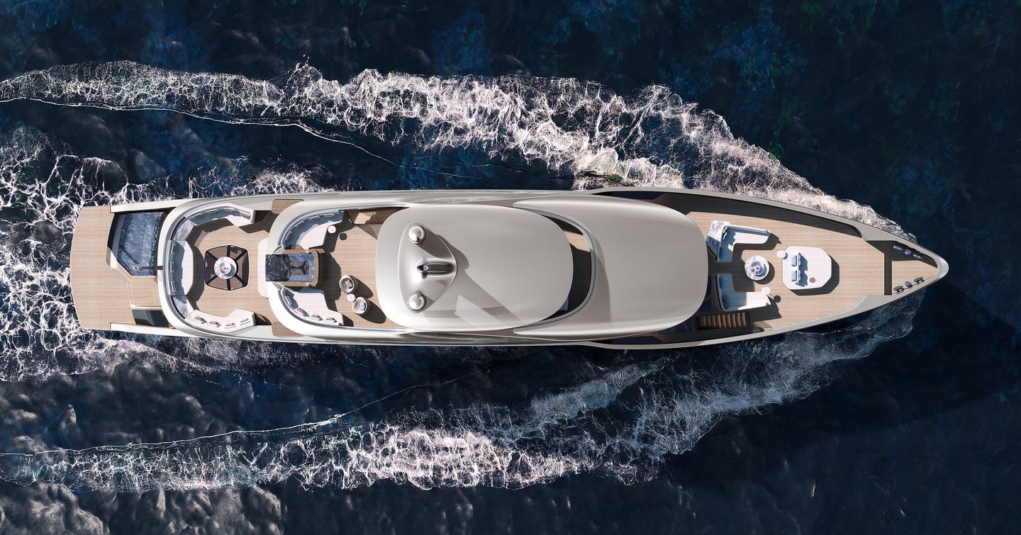 Aerial Rendering of RMK Marine LIVIA 50 superyacht under way 