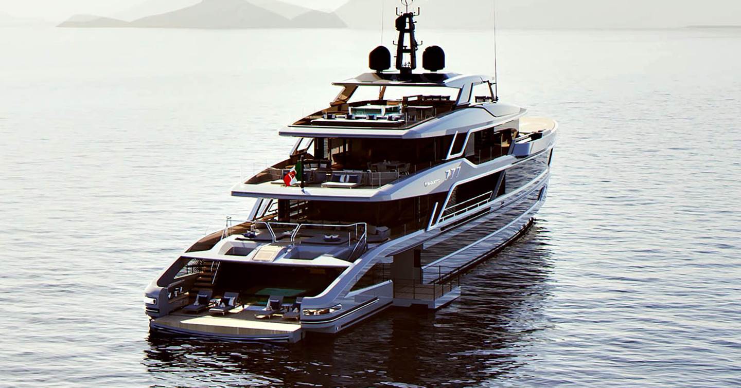 Rendering of the Baglietto T60 superyacht at anchor 