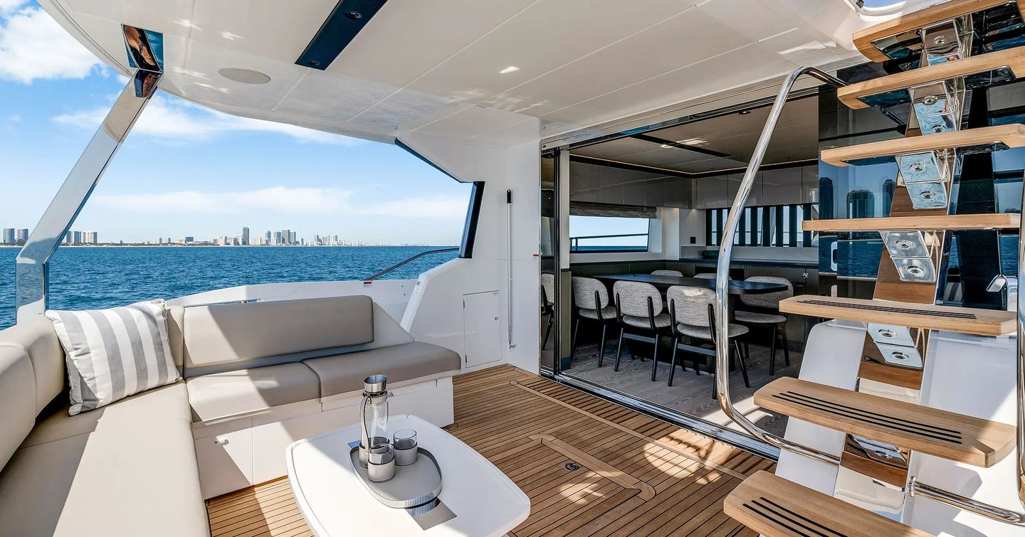 Motor yacht Manhattan 68's galley and dining area 