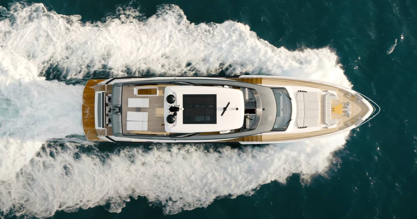 Aerial view of Ferretti 940 motor yacht under way 