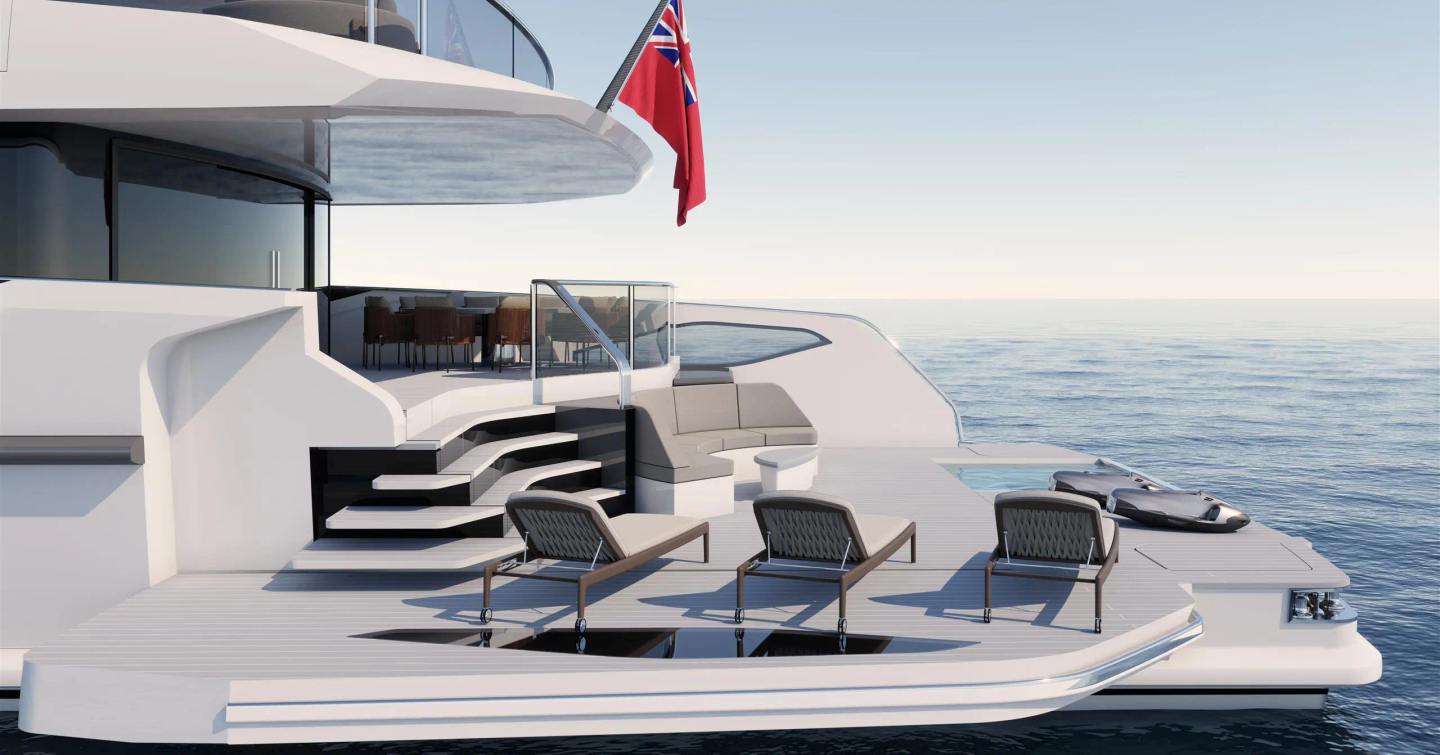 Rendering of aft deck seating on Sunseeker Ocean 460