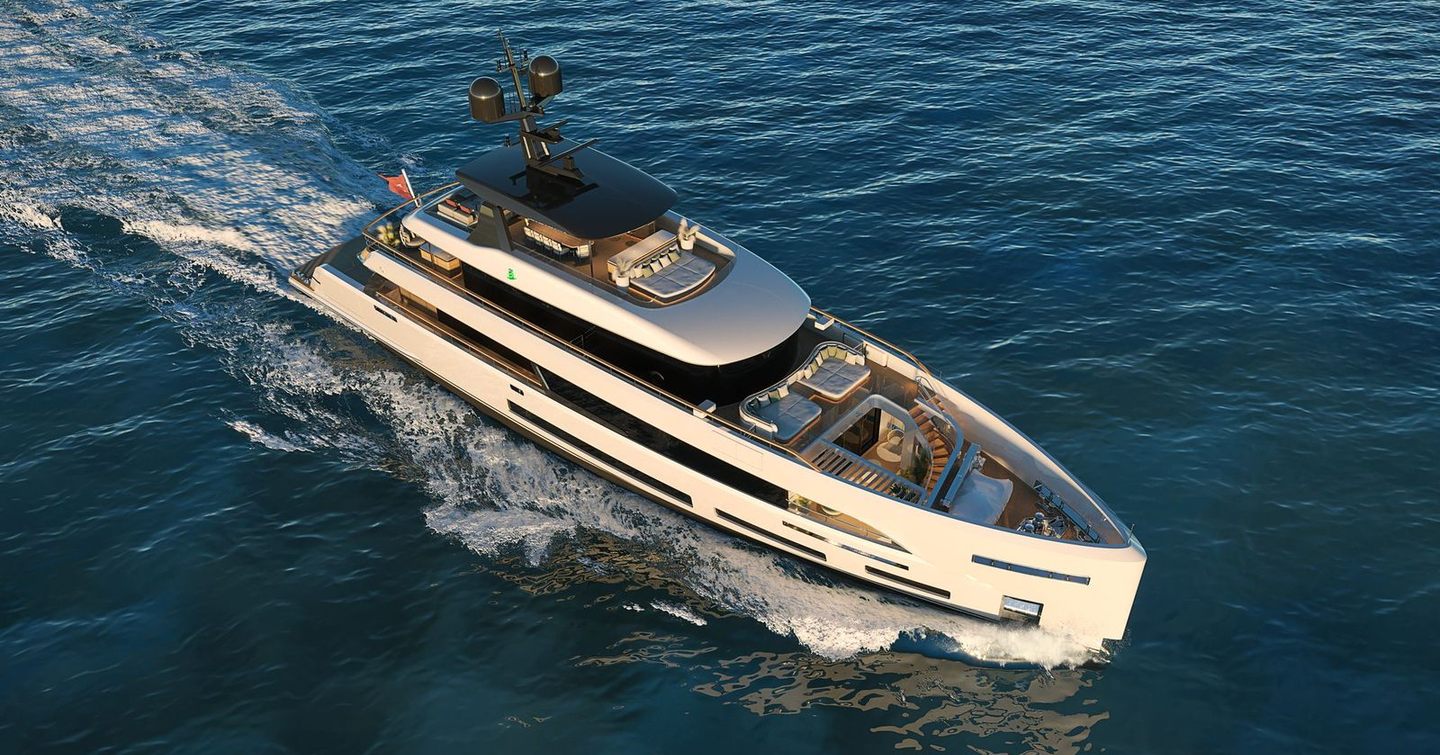 Aerial Rendering of Sirena 42M superyacht under way 