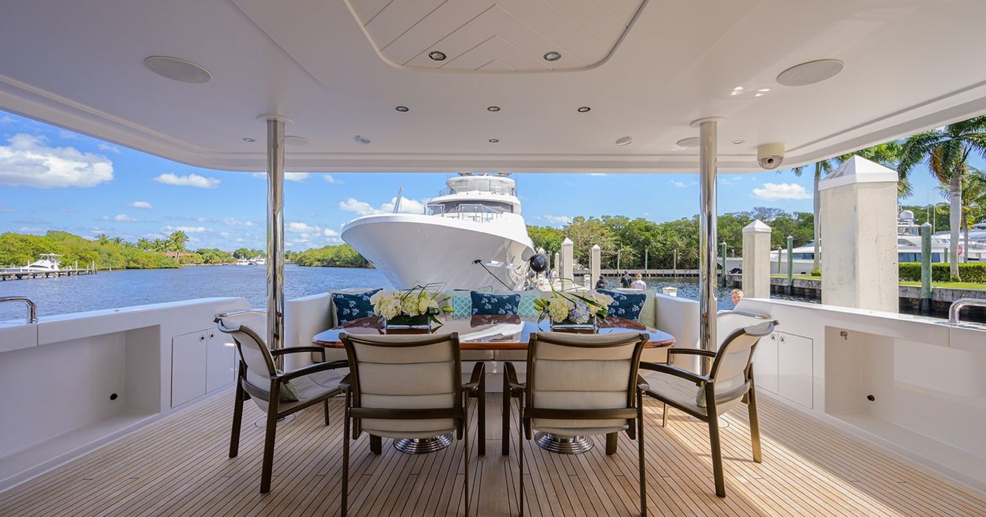 Superyacht Tireless' aft deck with al fresco dining