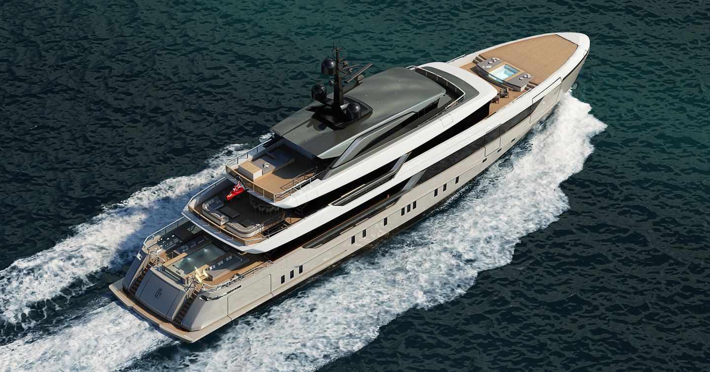Rendering of Sanlorenzo 58Steel superyacht under way 