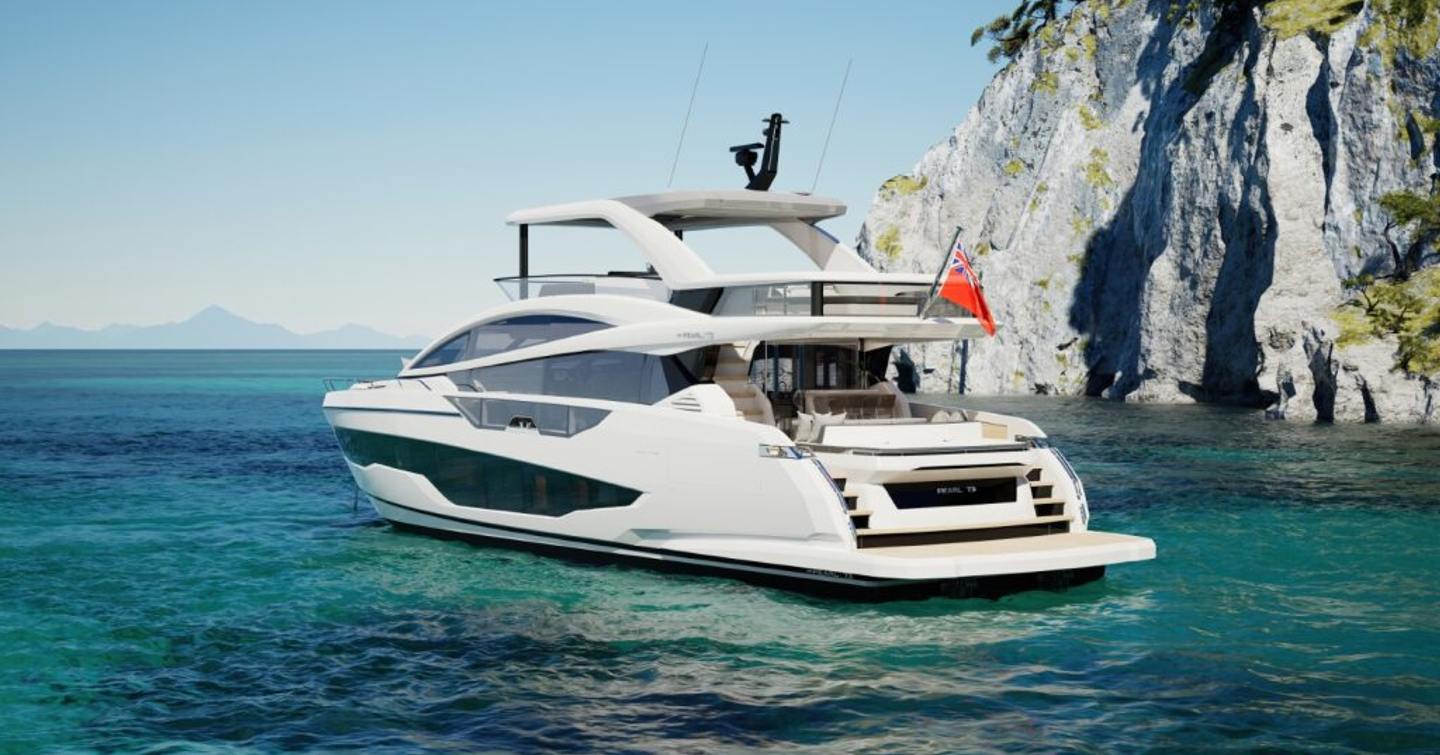 Rendering of Pearl 73 motor yacht at anchor 