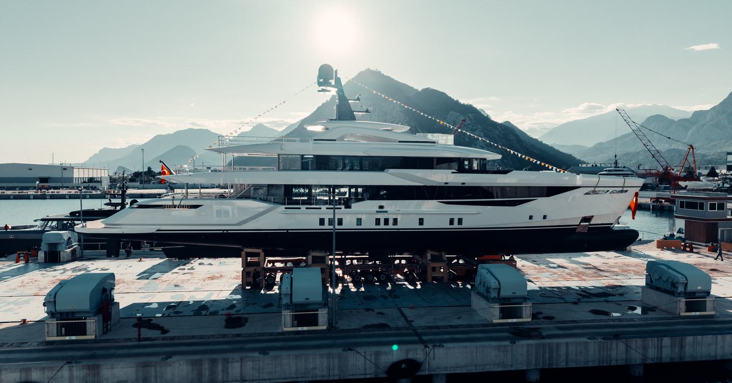 Bilgin 170 Superyacht Ada on trolley on way to launch