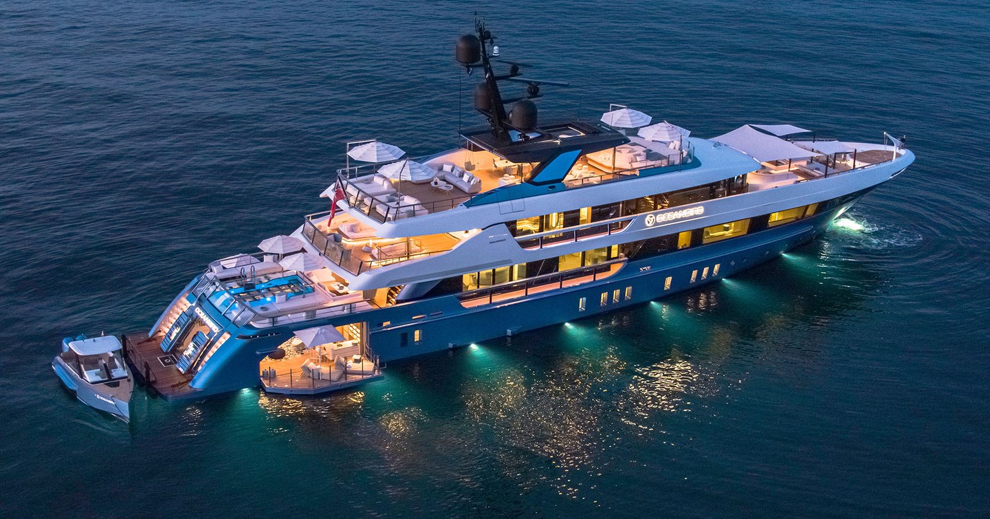 Starboard side of Superyacht Oceanbird on water 