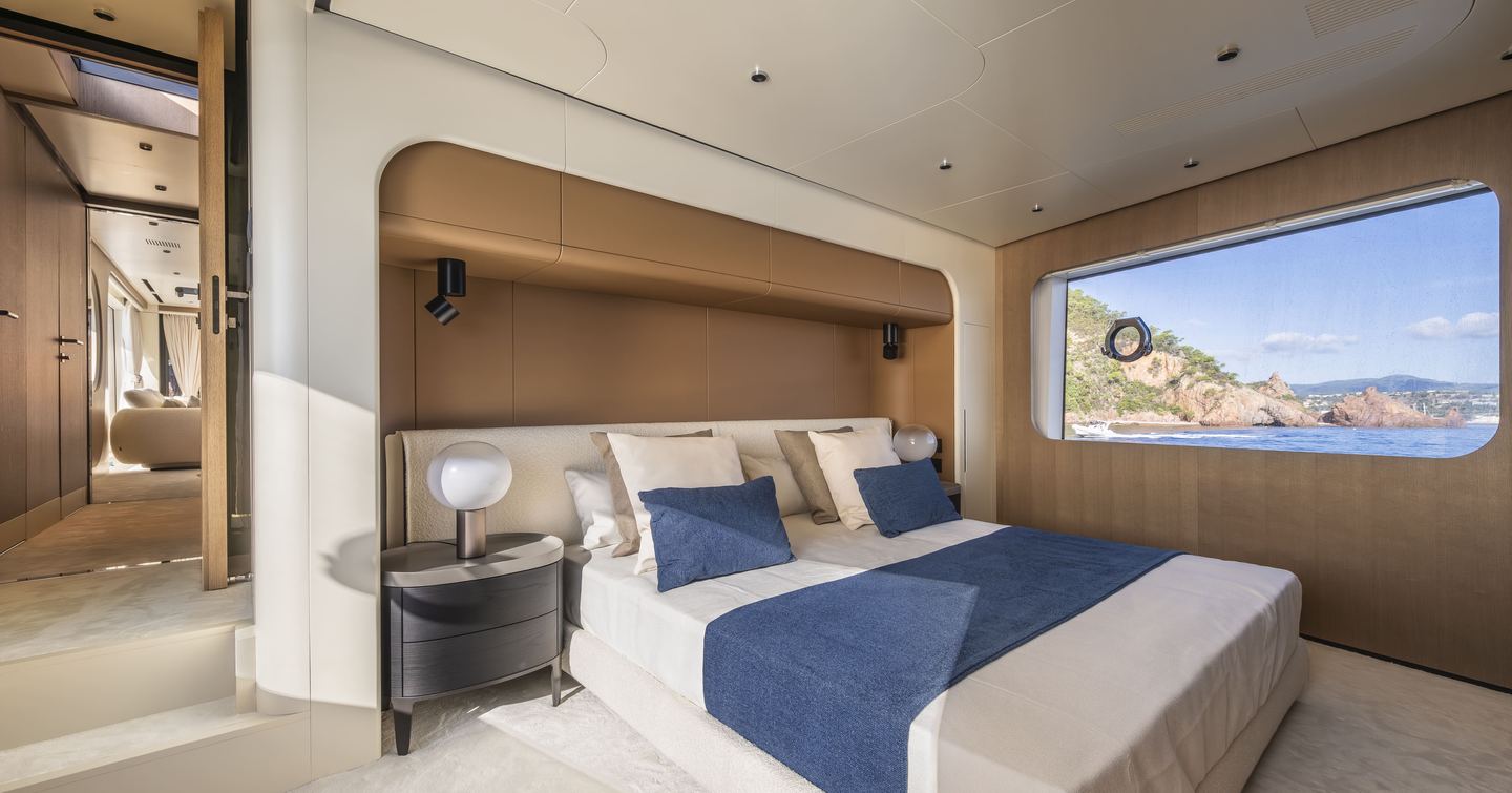 Second Arcadia A80 motor yacht master cabin with window  
