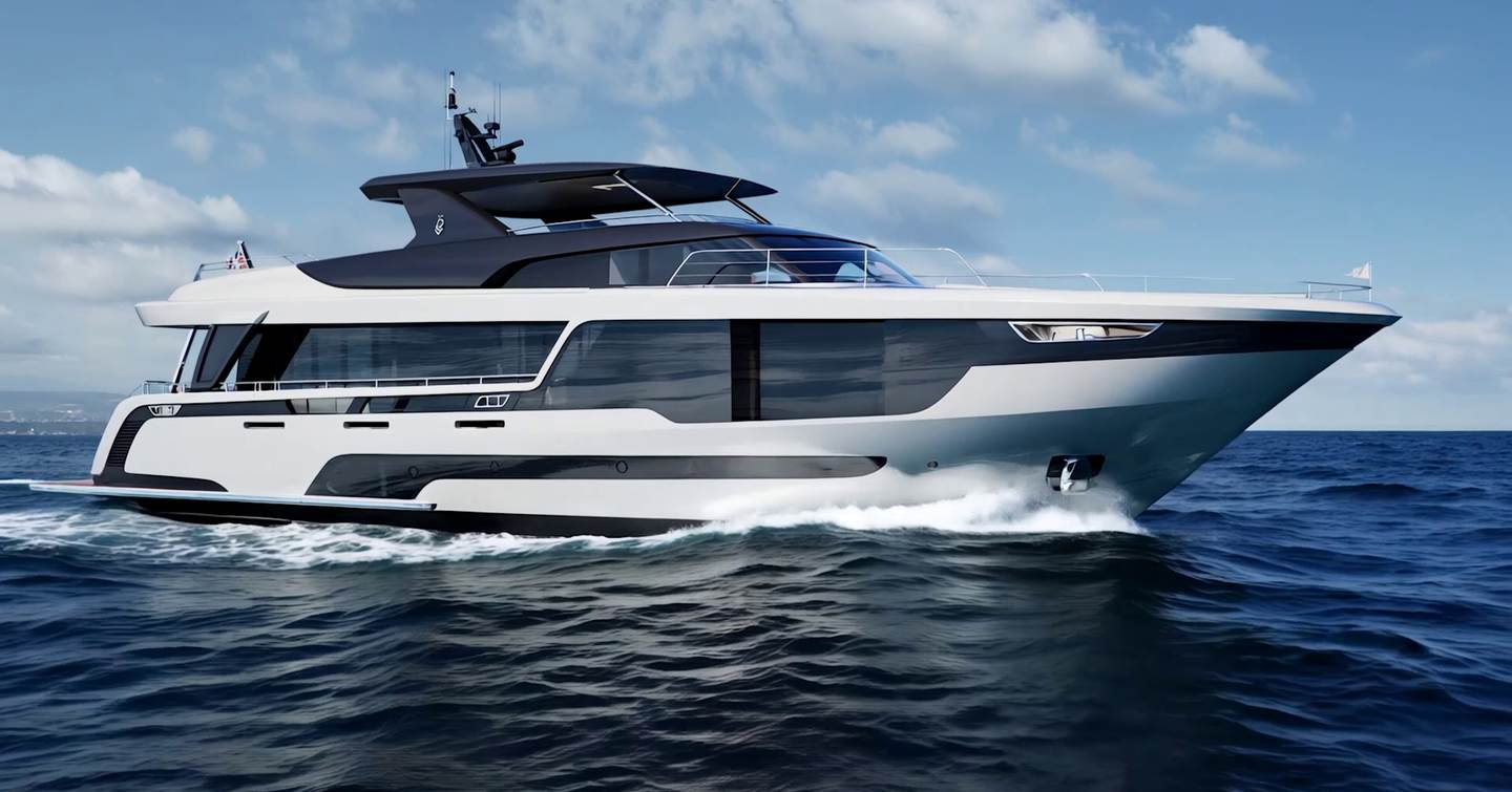 Rendering of Van der Valk motor yacht Project Berlin under way 