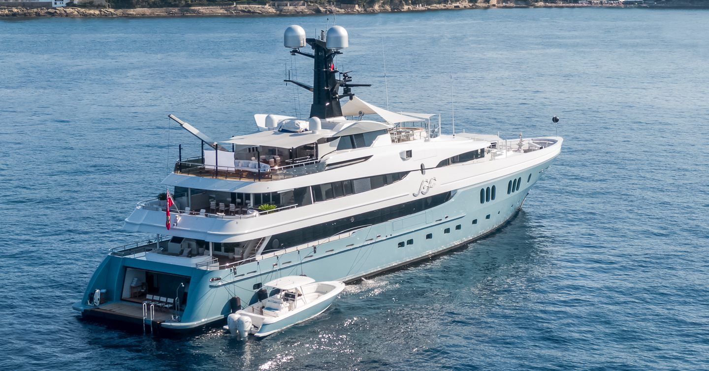 Superyacht Scott Free at anchor with tender deployed