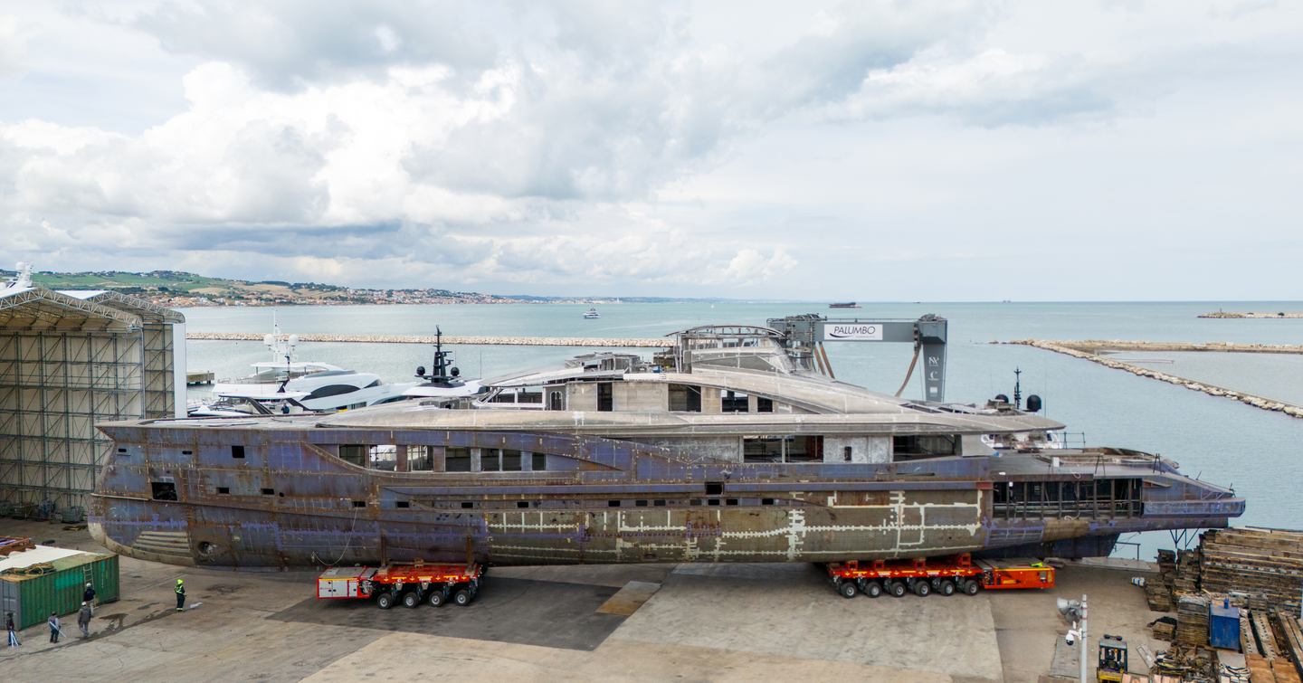 Superyacht Maddam C undergoing outfitting 