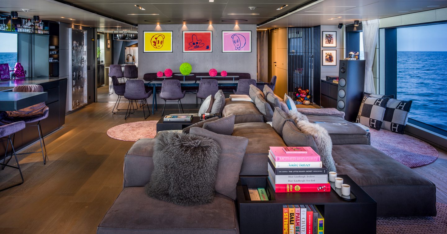 Main salon onboard superyacht MAVERICK
