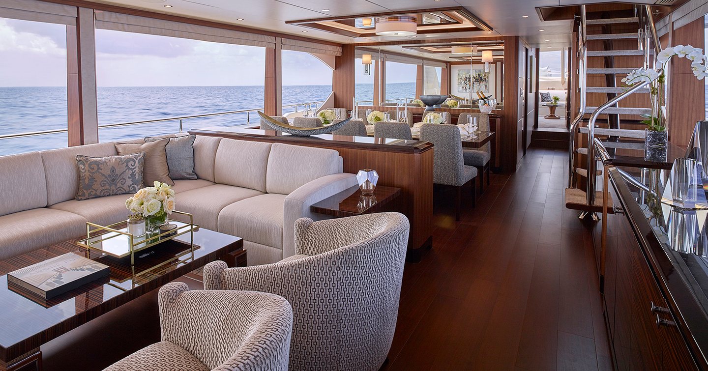 Open plan lounge and dining area on Ocean Alexander 32L