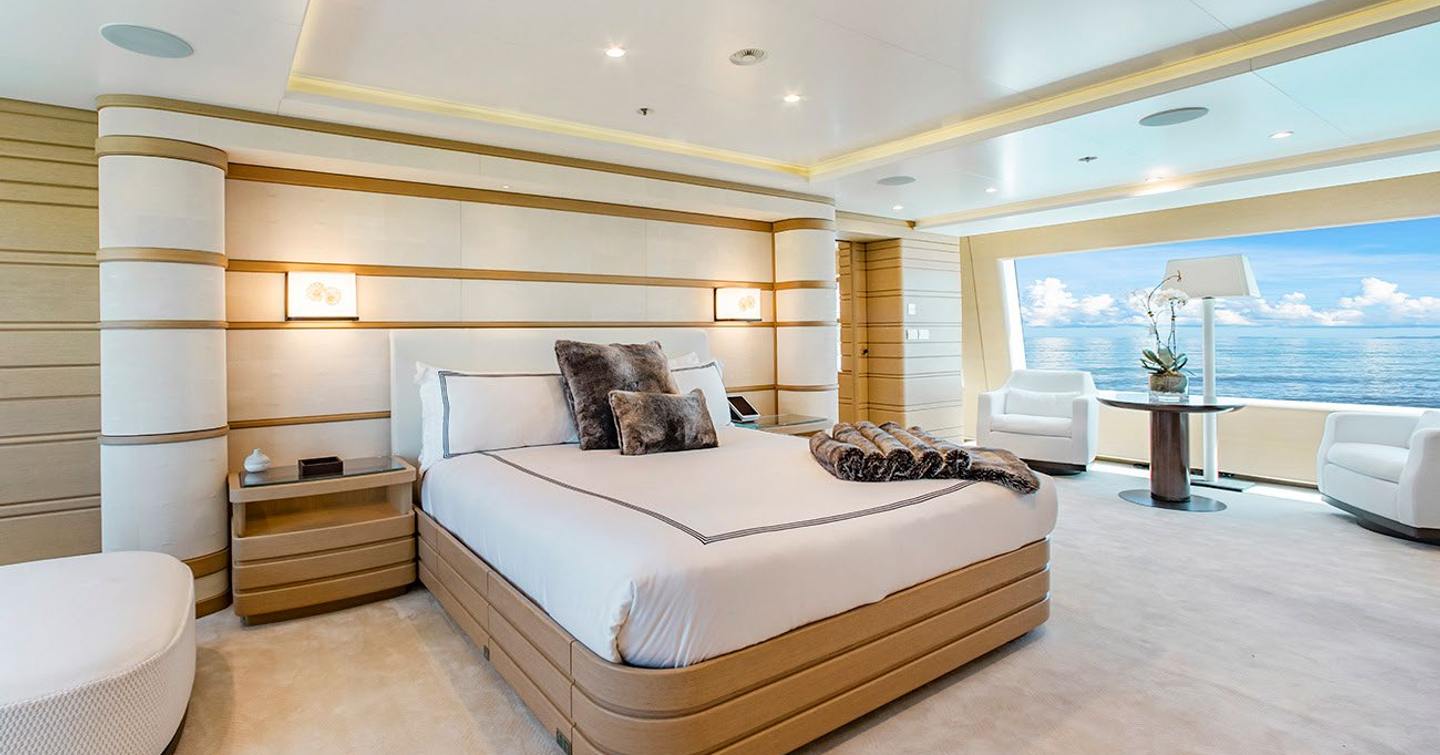  Benetti superyacht The Jewel master cabin with large window 