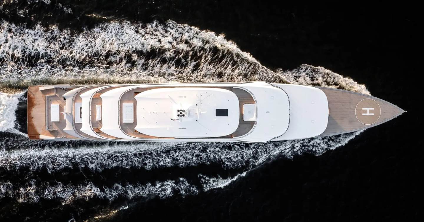 Aerial view of Superyacht Moonrise under way