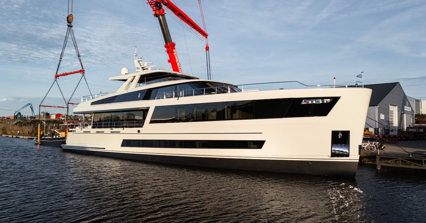 36m superyacht Jangada docked at launch