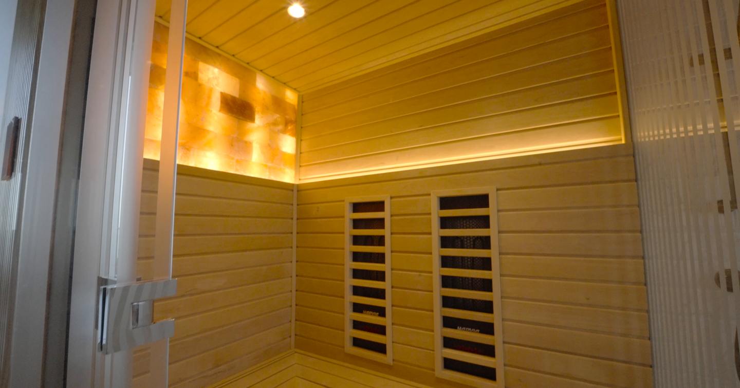 Infrared sauna in the Gulf Craft Majesty 145 owner's ensuite bathroom