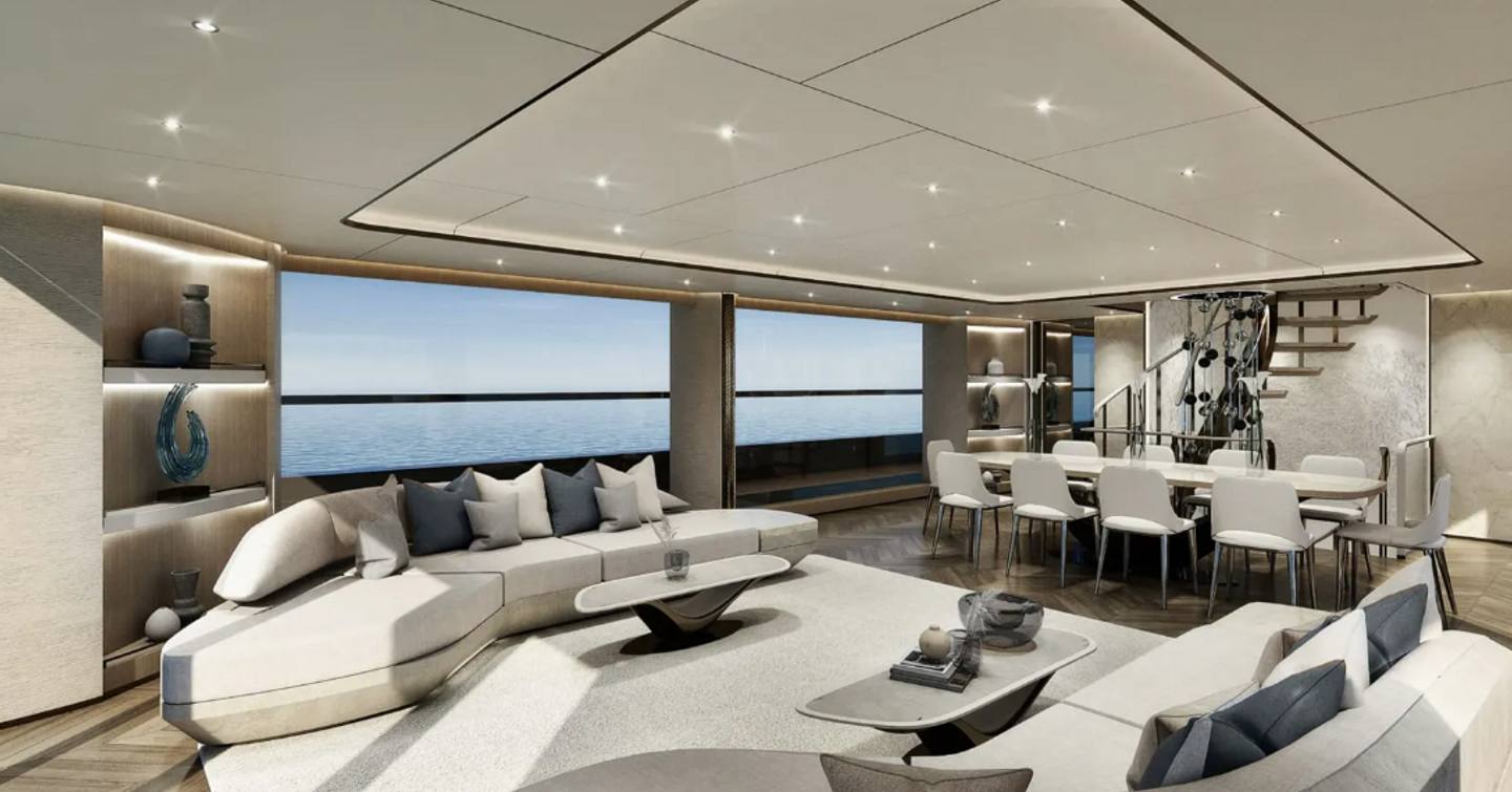 The Virtus XP main saloon utilizes neutral furnishings for a bright ambiance