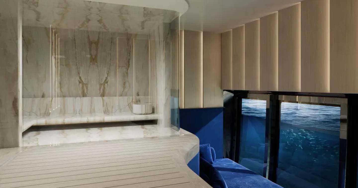 Rendering of Sanlorenzo 74Steel Superyacht Virtuosity submerged aquarium 