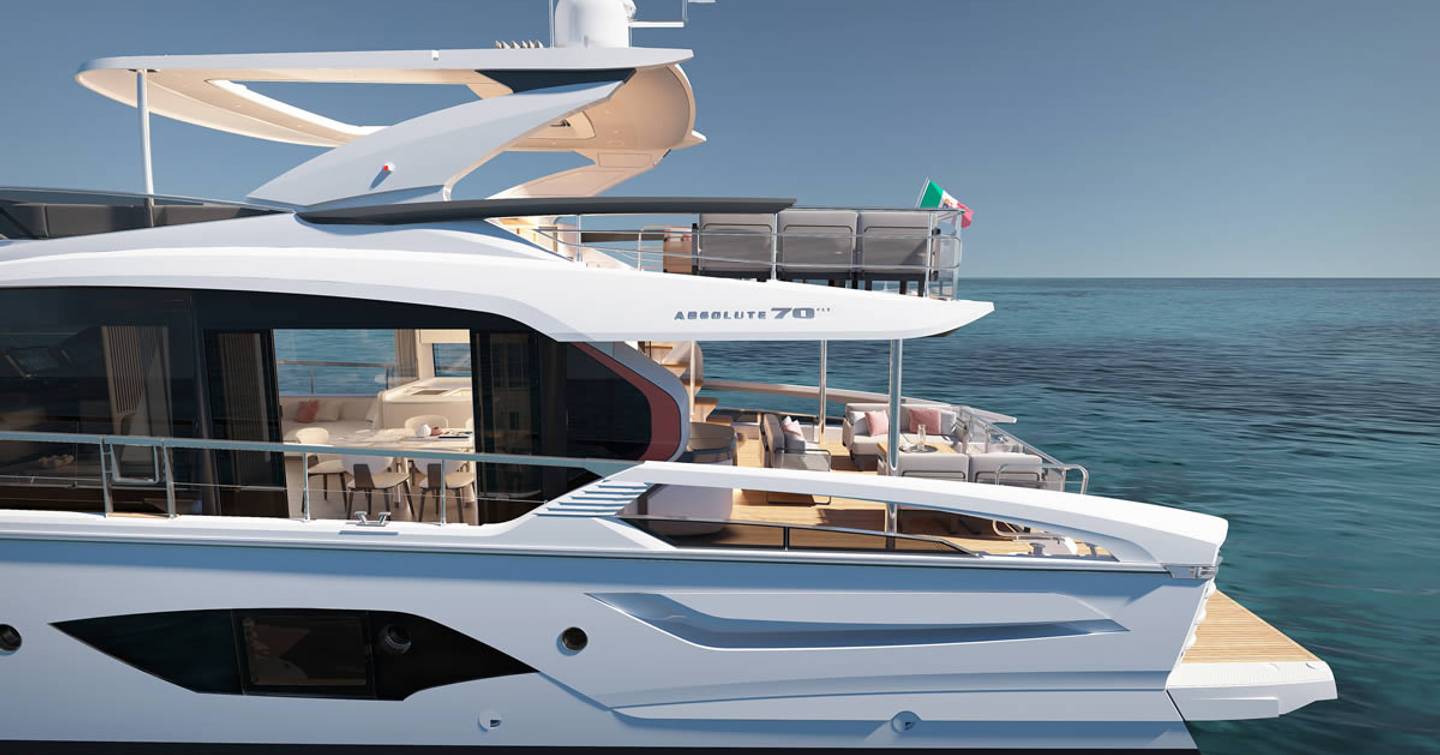 Rendering of Absolute 70 FLY Boat port side aft decks