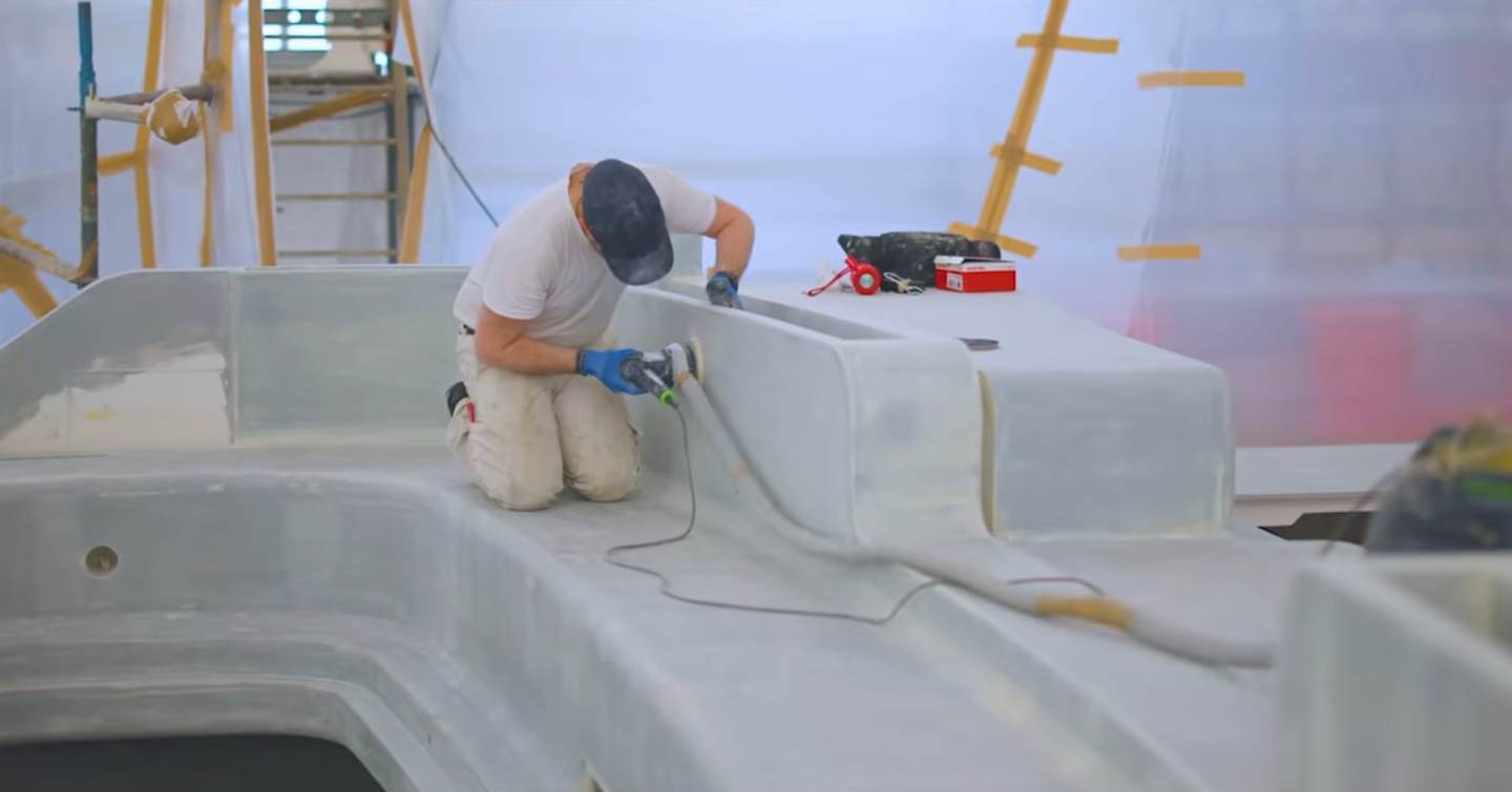 Lürssen superyacht Nixie construction with worker