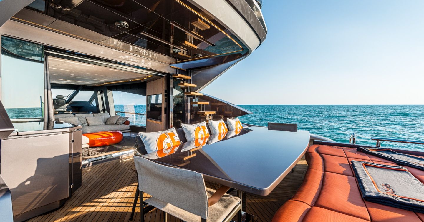 AB Yachts AB 80 motor yacht aft deck dining area 