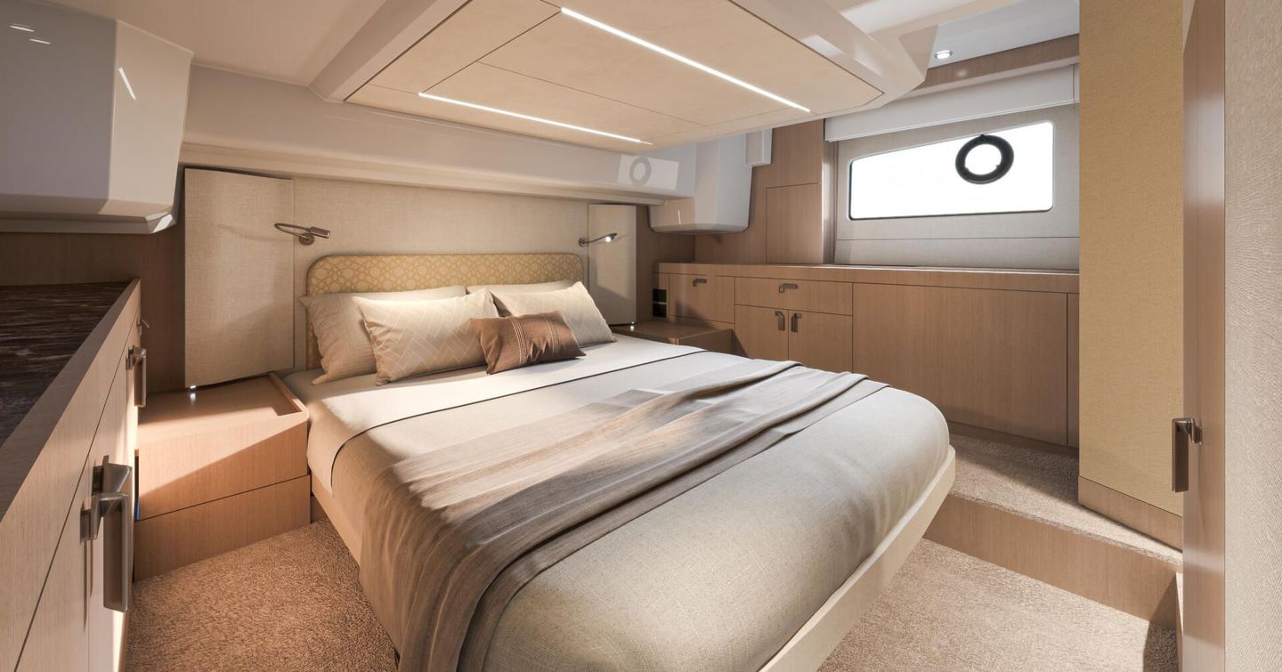 Rendering of Prestige F4.3 motor yacht cabin