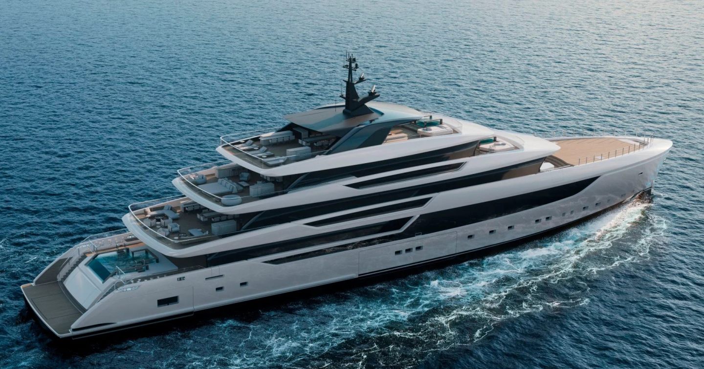 Rendering of sanlorenzo 74Steel superyacht under way 