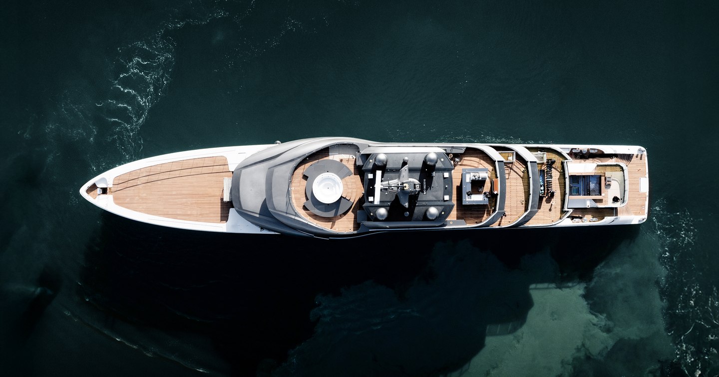 Aerial view of Superyacht Pangea at anchor