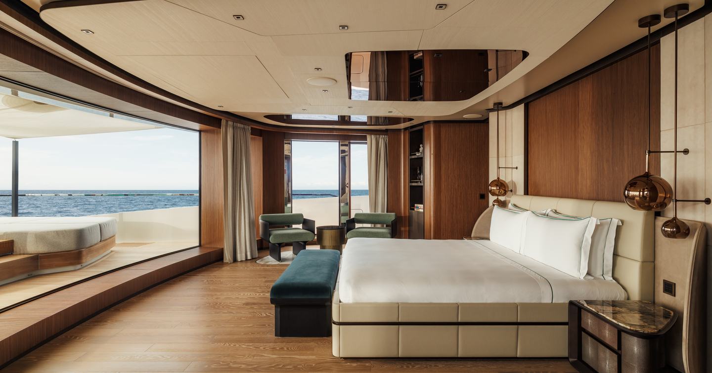 Sanlorenzo 74Steel superyacht Silver Fox owner's cabin with panoramic windows 