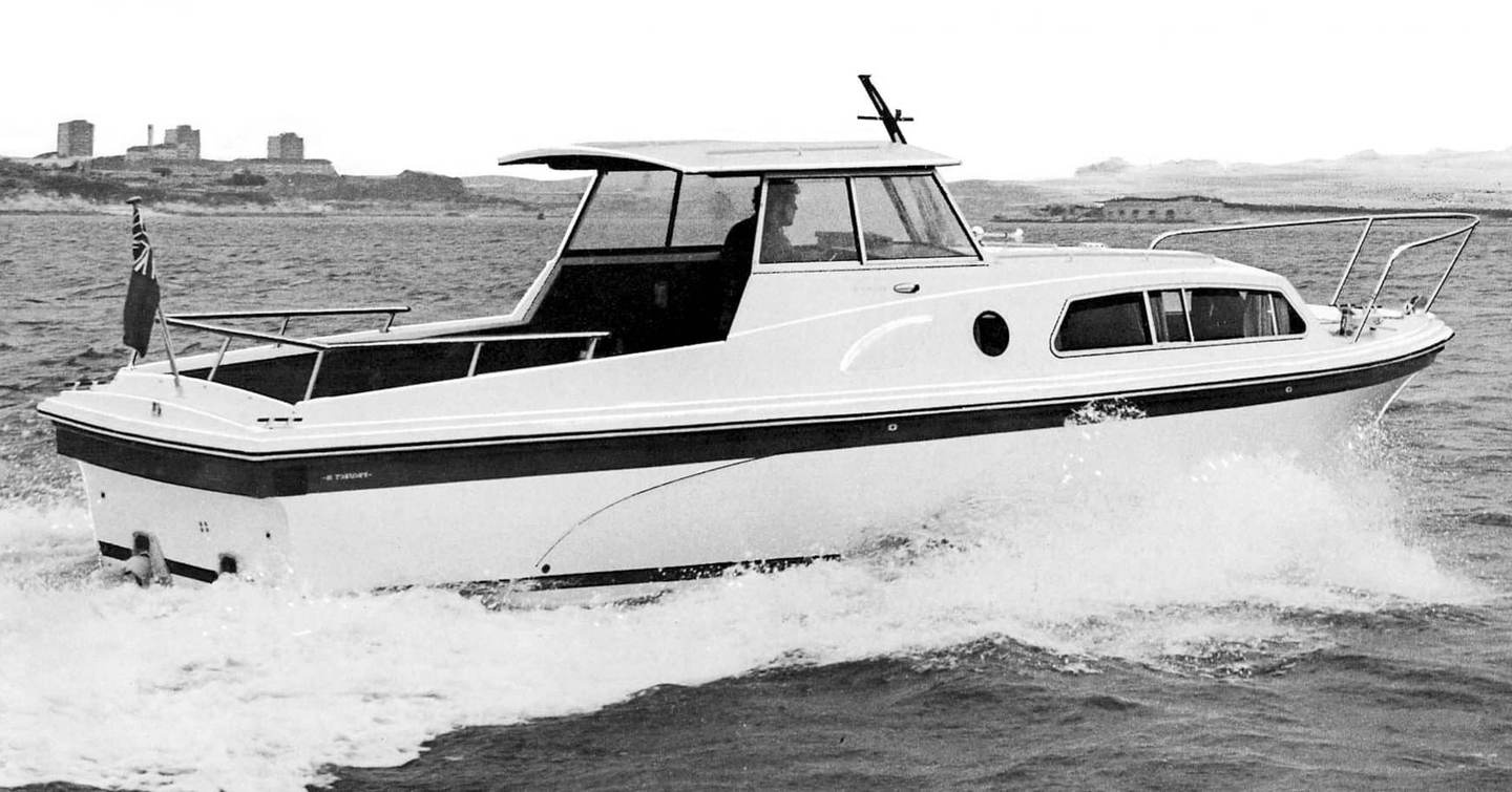 Princess Project 31 yacht under way in black and white