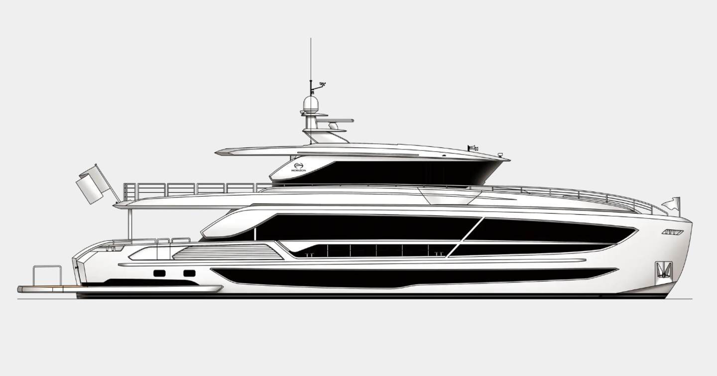 Sketch of Horizon FD100 skyline motor yacht