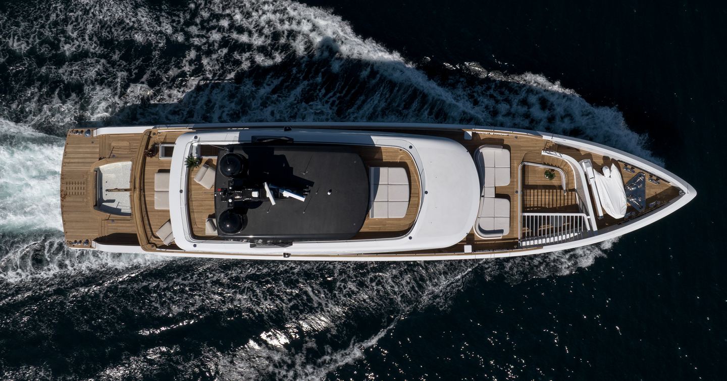Aerial view of Sirena 42M superyacht under way