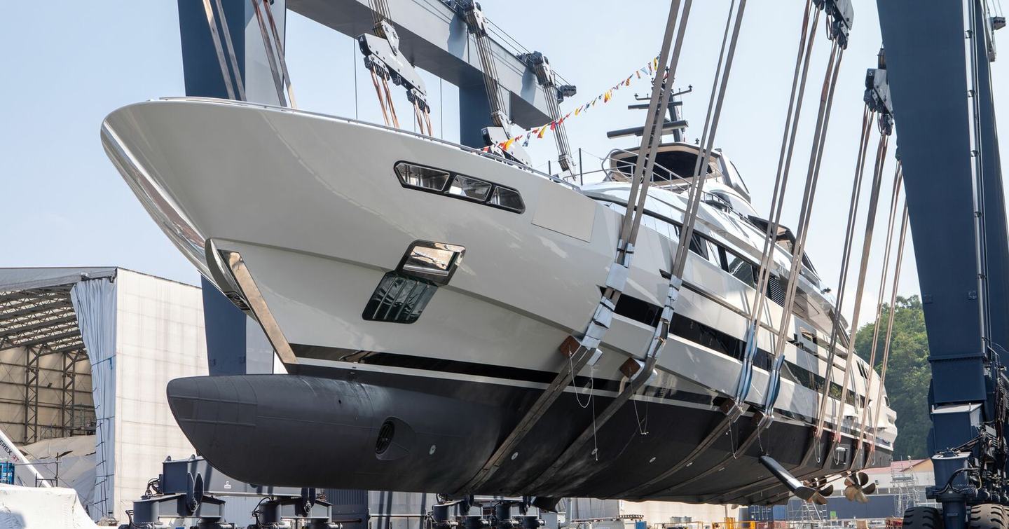 Baglietto FAST50 Superyacht on cradle on way to launch