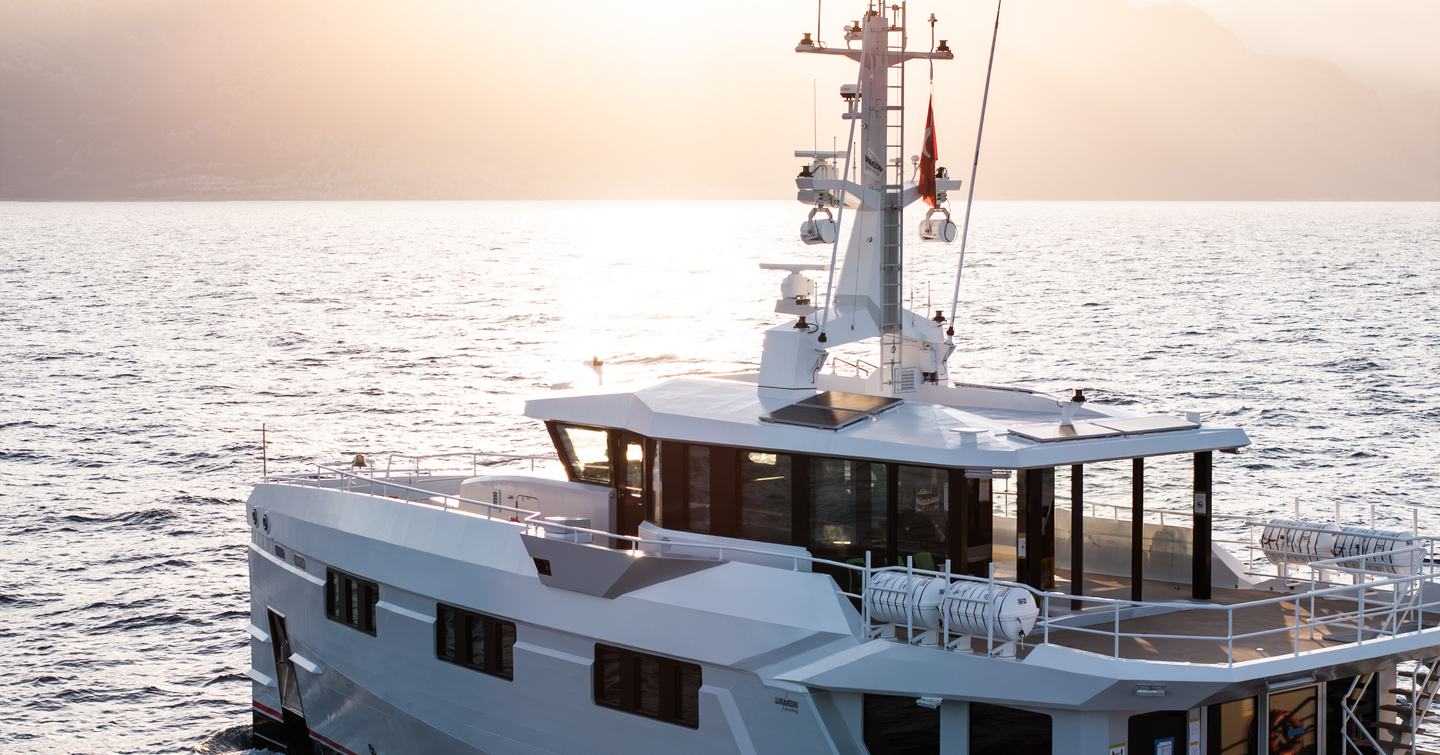 Close up of Support yacht Vanguard bow