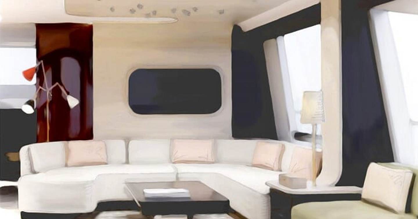 A graphic rendering of the interior of the Azimut Grande 25 Metri superyacht.