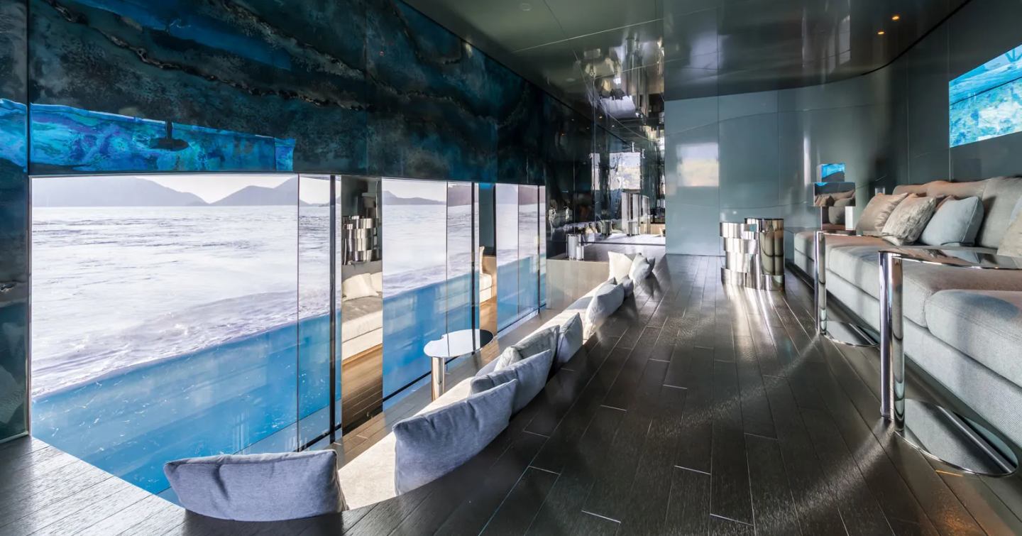 Superyacht Savannah nemo lounge with cushioned grey seating